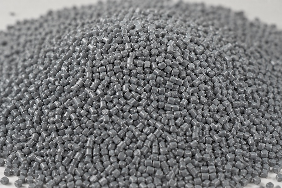 Pellets de poliestireno reciclado na cor cinza